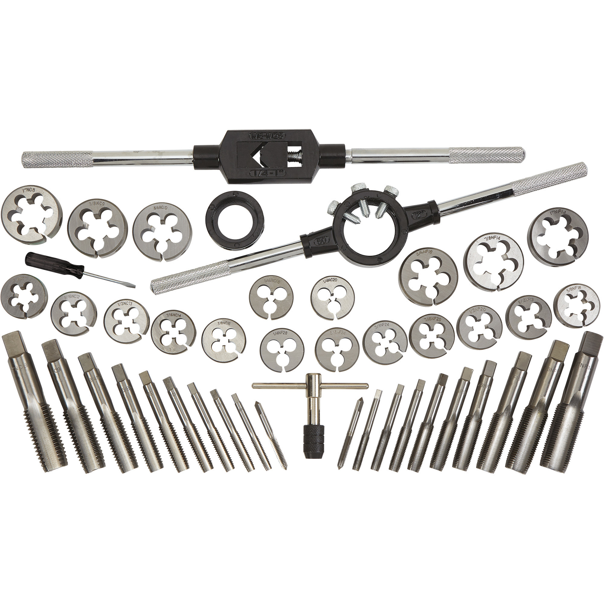 Klutch 45-Pc. Tap & Die Set, SAE, 1/4in.–1in., Alloy Steel, Adjustable Dies, Metal Case
